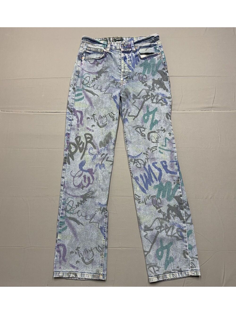 Wild Fable Women's Size 8 Graffiti Print High Rise Straight Leg Jeans Blue